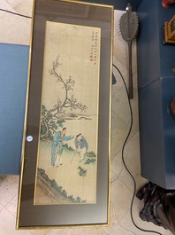 Ding Yunpeng (1547-c.1628), ink and color on silk: 'Scholar and student-gardener'